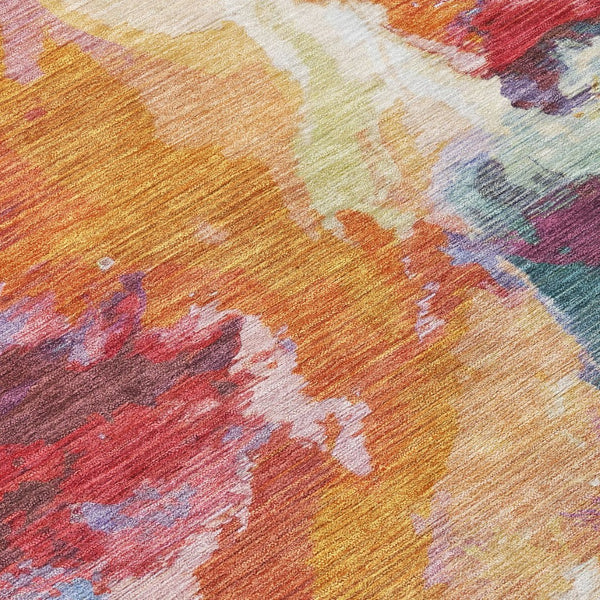 HomeRoots 5' Vibrant Abstract Washable Area Rug in Orange Red and Teal Blue for Indoor & Outdoor Spaces 5' X 8' 615615