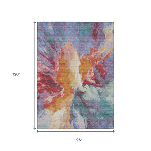HomeRoots 5' Vibrant Abstract Washable Area Rug in Orange Red and Teal Blue for Indoor & Outdoor Spaces 8' X 10' 615617