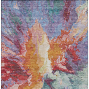 HomeRoots 5' Vibrant Abstract Washable Area Rug in Orange Red and Teal Blue for Indoor & Outdoor Spaces 9' X 12' 615618