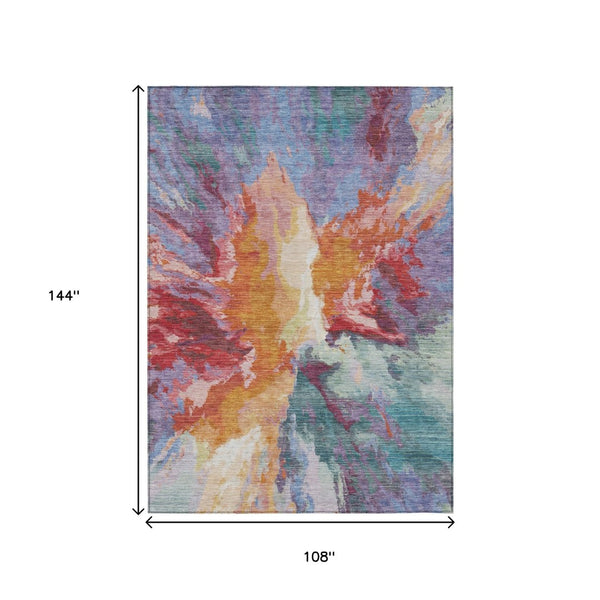 HomeRoots 5' Vibrant Abstract Washable Area Rug in Orange Red and Teal Blue for Indoor & Outdoor Spaces 9' X 12' 615618