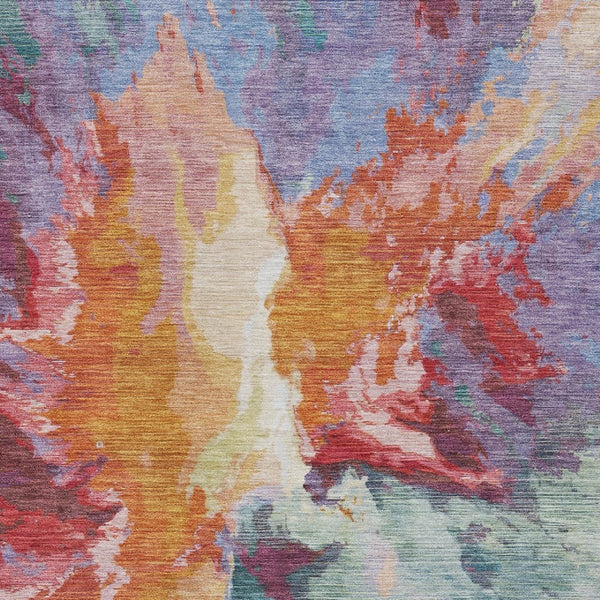 HomeRoots 5' Vibrant Abstract Washable Area Rug in Orange Red and Teal Blue for Indoor & Outdoor Spaces 9' X 12' 615618