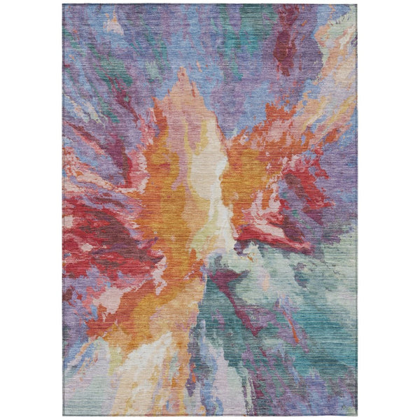 HomeRoots 5' Vibrant Abstract Washable Area Rug in Orange Red and Teal Blue for Indoor & Outdoor Spaces 10' X 14' 615619