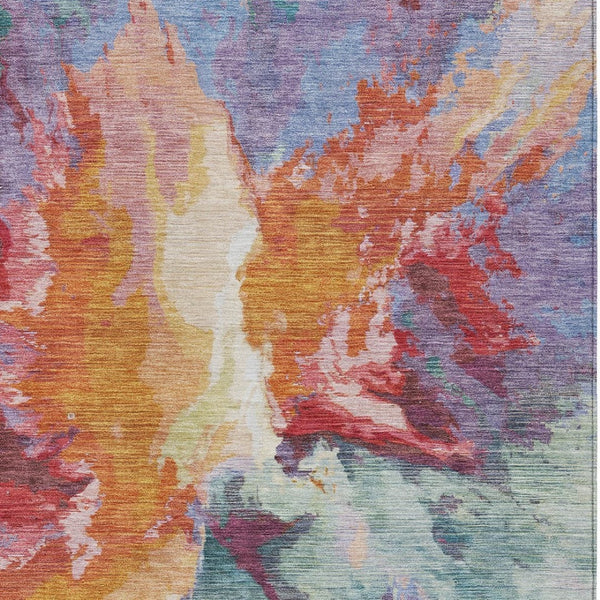 HomeRoots 5' Vibrant Abstract Washable Area Rug in Orange Red and Teal Blue for Indoor & Outdoor Spaces 10' X 14' 615619