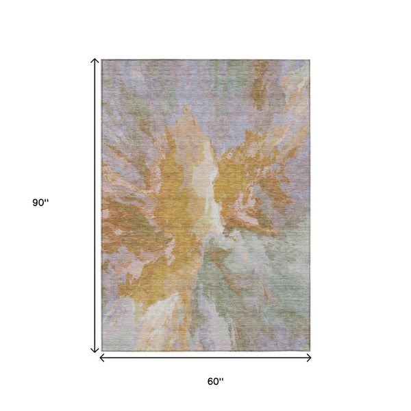 HomeRoots 5' Rust and Lavender Abstract Area Rug - Stylish, Durable, Washable Design for Indoor and Outdoor Use 5' X 8' 615621