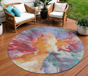 HomeRoots 5' Rust and Lavender Abstract Area Rug - Stylish, Durable, Washable Design for Indoor and Outdoor Use 5' X 8' 615621