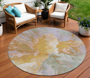 HomeRoots 5' Rust and Lavender Abstract Area Rug - Stylish, Durable, Washable Design for Indoor and Outdoor Use 8' Round 615622