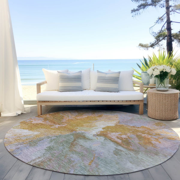 HomeRoots 5' Rust and Lavender Abstract Area Rug - Stylish, Durable, Washable Design for Indoor and Outdoor Use 8' Round 615622