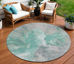 HomeRoots 5' Teal Blue and Lavender Abstract Indoor Outdoor Rug - Durable, Stain-Resistant, Machine Washable Style 8' Round 615628