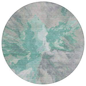 HomeRoots 5' Teal Blue and Lavender Abstract Indoor Outdoor Rug - Durable, Stain-Resistant, Machine Washable Style 8' Round 615628