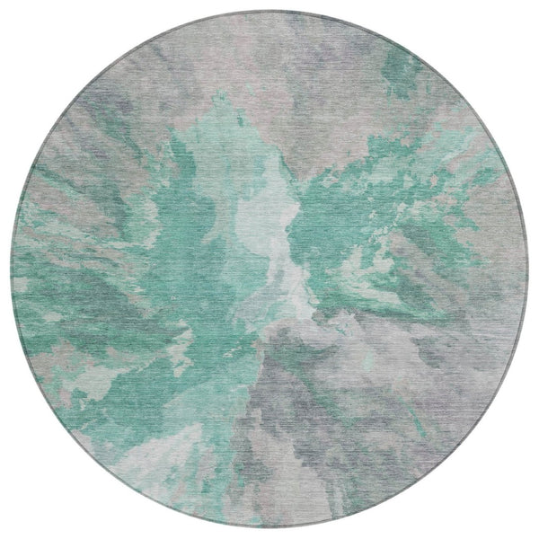 HomeRoots 5' Teal Blue and Lavender Abstract Indoor Outdoor Rug - Durable, Stain-Resistant, Machine Washable Style 8' Round 615628