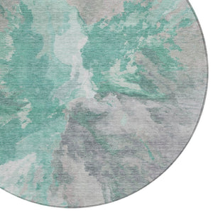 HomeRoots 5' Teal Blue and Lavender Abstract Indoor Outdoor Rug - Durable, Stain-Resistant, Machine Washable Style 8' Round 615628