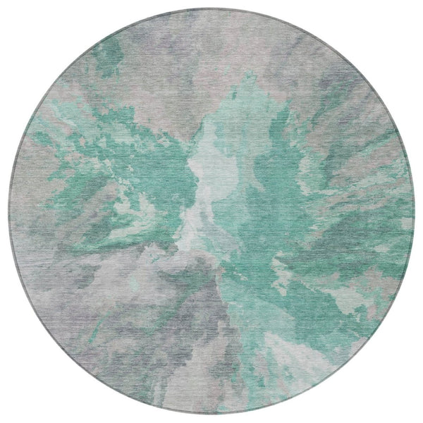 HomeRoots 5' Teal Blue and Lavender Abstract Indoor Outdoor Rug - Durable, Stain-Resistant, Machine Washable Style 8' Round 615628