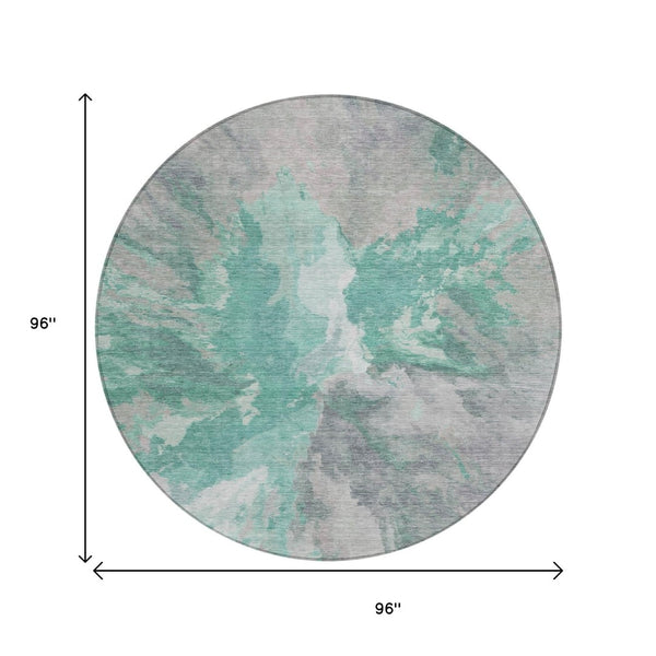 HomeRoots 5' Teal Blue and Lavender Abstract Indoor Outdoor Rug - Durable, Stain-Resistant, Machine Washable Style 8' Round 615628