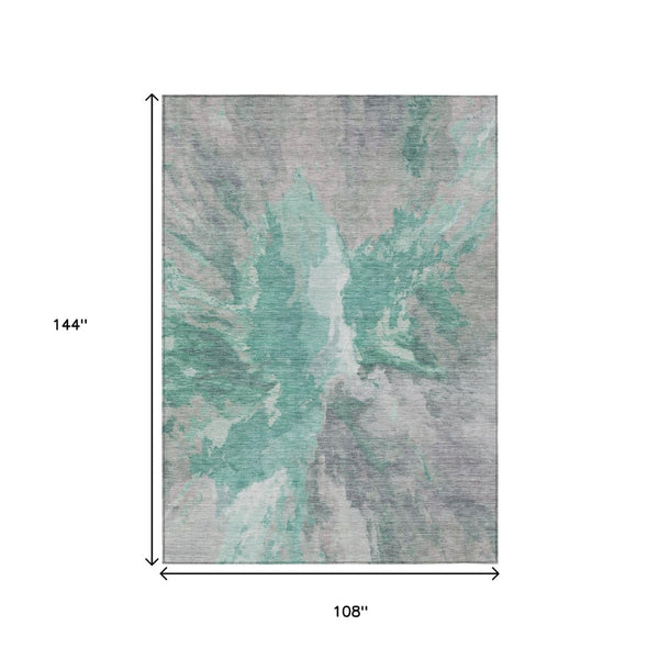 HomeRoots 9' X 12' Teal Blue & Lavender Abstract Area Rug - Durable, Washable, Perfect for Indoor/Outdoor Spaces! 615630