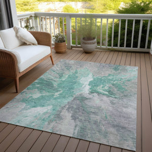 HomeRoots 9' X 12' Teal Blue & Lavender Abstract Area Rug - Durable, Washable, Perfect for Indoor/Outdoor Spaces! 615630