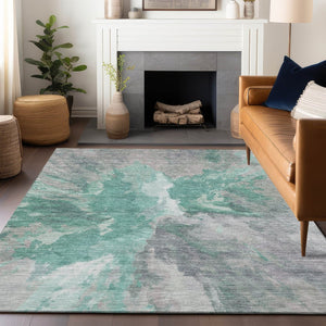 HomeRoots 5' Teal Blue and Lavender Abstract Indoor Outdoor Rug - Durable, Stain-Resistant, Machine Washable Style 10' X 14' 615631