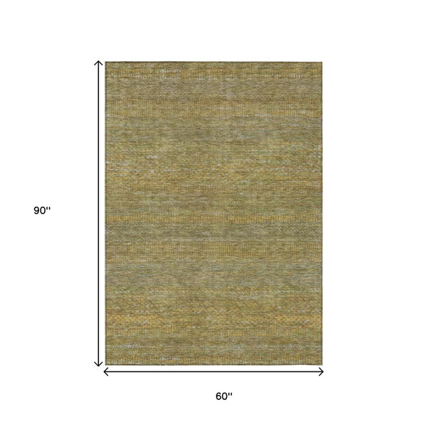 HomeRoots 5' Stylish Sage and Gold Striped Washable Area Rug for Indoor and Outdoor Spaces, Easy Care & Durable 5' X 8' 615633