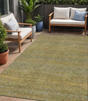 HomeRoots 5' Stylish Sage and Gold Striped Washable Area Rug for Indoor and Outdoor Spaces, Easy Care & Durable 5' X 8' 615633