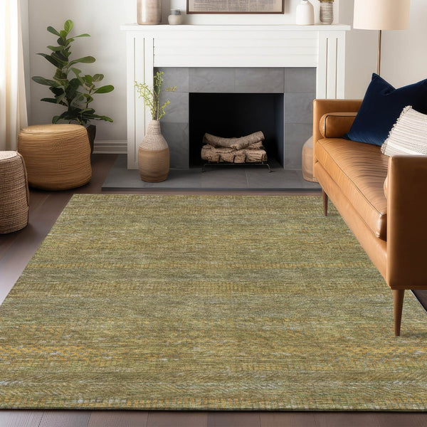 HomeRoots 5' Stylish Sage and Gold Striped Washable Area Rug for Indoor and Outdoor Spaces, Easy Care & Durable 5' X 8' 615633