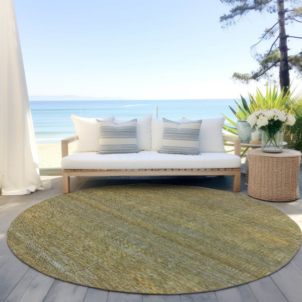 HomeRoots 5' Stylish Sage and Gold Striped Washable Area Rug for Indoor and Outdoor Spaces, Easy Care & Durable 8' Round 615634
