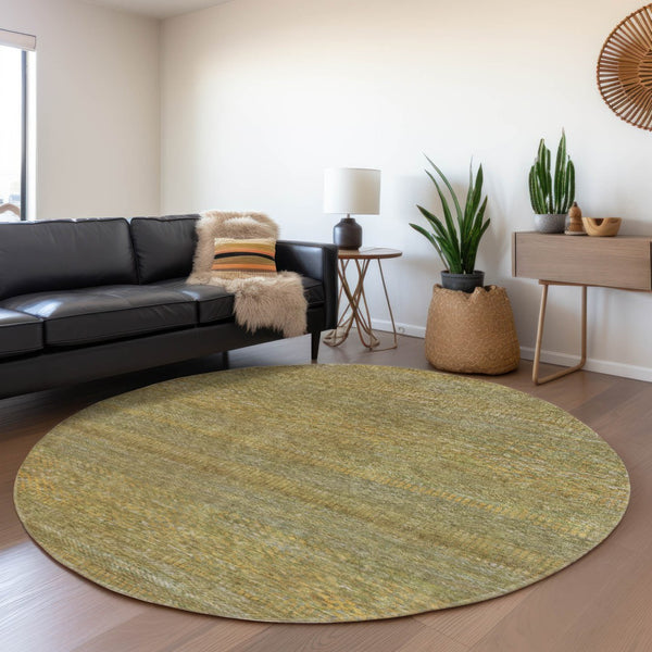 HomeRoots 5' Stylish Sage and Gold Striped Washable Area Rug for Indoor and Outdoor Spaces, Easy Care & Durable 8' Round 615634