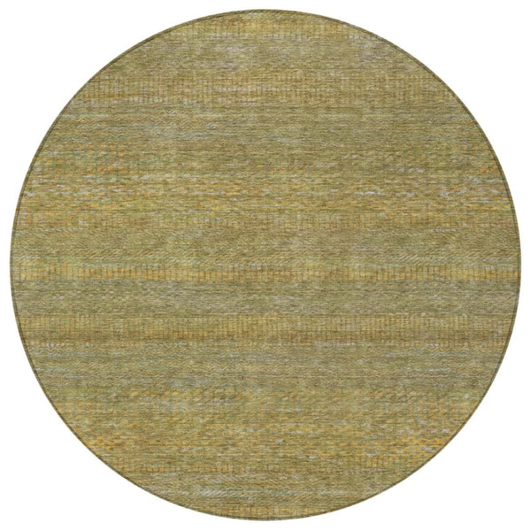 HomeRoots 5' Stylish Sage and Gold Striped Washable Area Rug for Indoor and Outdoor Spaces, Easy Care & Durable 8' Round 615634