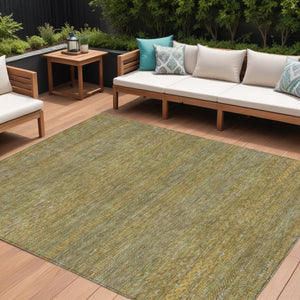 HomeRoots 5' Stylish Sage and Gold Striped Washable Area Rug for Indoor and Outdoor Spaces, Easy Care & Durable 8' X 10' 615635