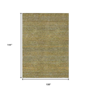 HomeRoots 5' Stylish Sage and Gold Striped Washable Area Rug for Indoor and Outdoor Spaces, Easy Care & Durable 9' X 12' 615636