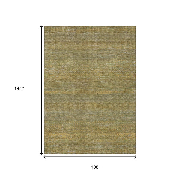 HomeRoots 5' Stylish Sage and Gold Striped Washable Area Rug for Indoor and Outdoor Spaces, Easy Care & Durable 9' X 12' 615636