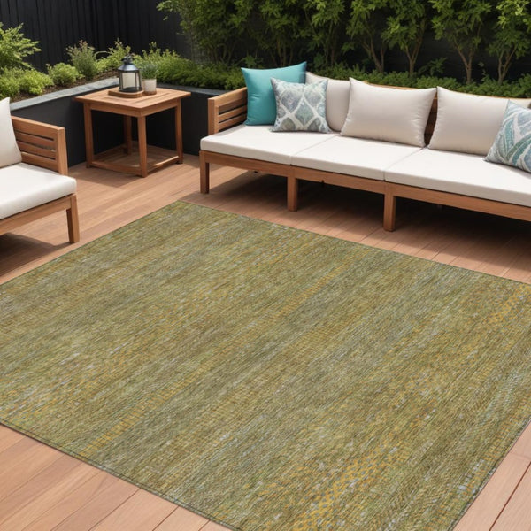 HomeRoots 5' Stylish Sage and Gold Striped Washable Area Rug for Indoor and Outdoor Spaces, Easy Care & Durable 10' X 14' 615637