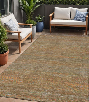 HomeRoots 5' Striped Taupe and Brown Area Rug - Washable, Indoor/Outdoor Versatile Floor Accent for Any Space 5' X 8' 615639