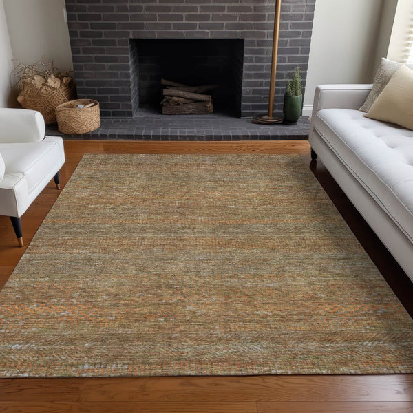 HomeRoots 5' Striped Taupe and Brown Area Rug - Washable, Indoor/Outdoor Versatile Floor Accent for Any Space 5' X 8' 615639