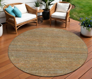 HomeRoots 5' Striped Taupe and Brown Area Rug - Washable, Indoor/Outdoor Versatile Floor Accent for Any Space 8' Round 615640