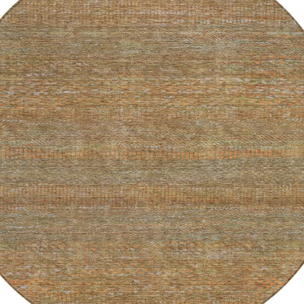 HomeRoots 5' Striped Taupe and Brown Area Rug - Washable, Indoor/Outdoor Versatile Floor Accent for Any Space 8' Round 615640