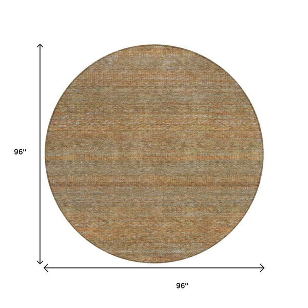 HomeRoots 5' Striped Taupe and Brown Area Rug - Washable, Indoor/Outdoor Versatile Floor Accent for Any Space 8' Round 615640