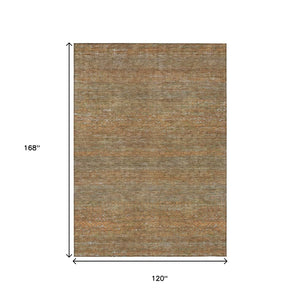HomeRoots 5' Striped Taupe and Brown Area Rug - Washable, Indoor/Outdoor Versatile Floor Accent for Any Space 10' X 14' 615643