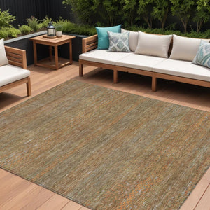 HomeRoots 5' Striped Taupe and Brown Area Rug - Washable, Indoor/Outdoor Versatile Floor Accent for Any Space 10' X 14' 615643