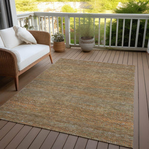 HomeRoots 5' Striped Taupe and Brown Area Rug - Washable, Indoor/Outdoor Versatile Floor Accent for Any Space 10' X 14' 615643