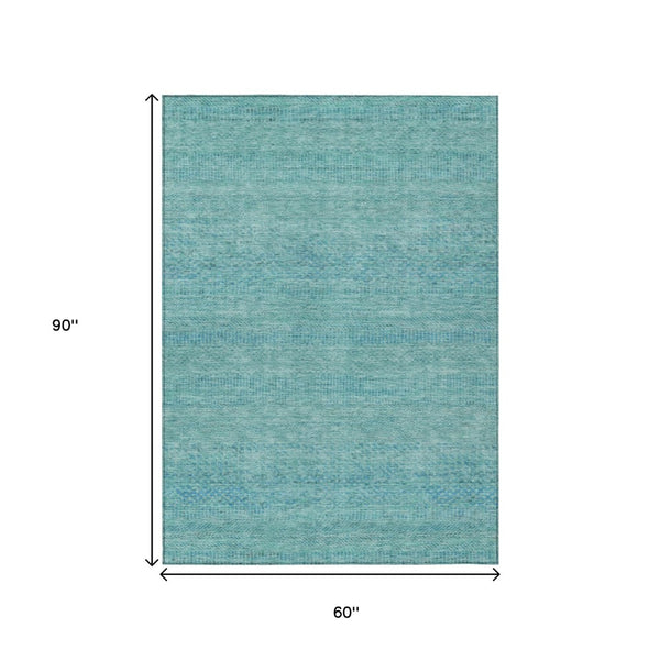 HomeRoots 5' Aqua and Teal Striped Indoor Outdoor Area Rug - Durable, Washable, Versatile for Any Space 5' X 8' 615645