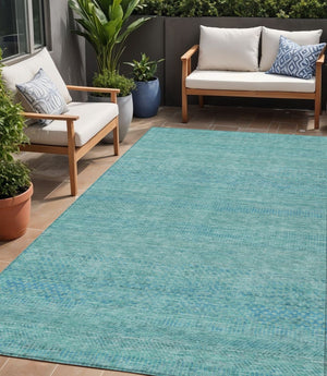 HomeRoots 5' Aqua and Teal Striped Indoor Outdoor Area Rug - Durable, Washable, Versatile for Any Space 5' X 8' 615645