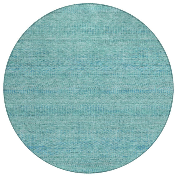 HomeRoots 5' Aqua and Teal Striped Indoor Outdoor Area Rug - Durable, Washable, Versatile for Any Space 8' Round 615646