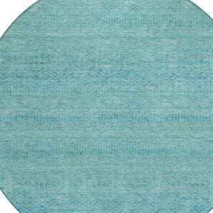 HomeRoots 5' Aqua and Teal Striped Indoor Outdoor Area Rug - Durable, Washable, Versatile for Any Space 8' Round 615646