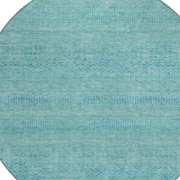 HomeRoots 5' Aqua and Teal Striped Indoor Outdoor Area Rug - Durable, Washable, Versatile for Any Space 8' Round 615646