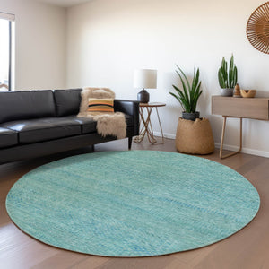 HomeRoots 5' Aqua and Teal Striped Indoor Outdoor Area Rug - Durable, Washable, Versatile for Any Space 8' Round 615646