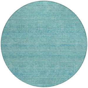 HomeRoots 5' Aqua and Teal Striped Indoor Outdoor Area Rug - Durable, Washable, Versatile for Any Space 8' Round 615646