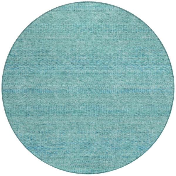 HomeRoots 5' Aqua and Teal Striped Indoor Outdoor Area Rug - Durable, Washable, Versatile for Any Space 8' Round 615646