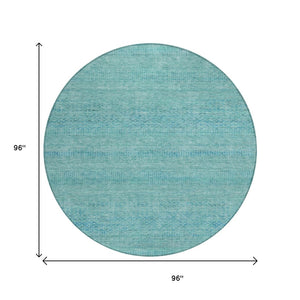 HomeRoots 5' Aqua and Teal Striped Indoor Outdoor Area Rug - Durable, Washable, Versatile for Any Space 8' Round 615646