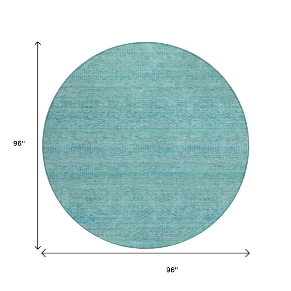 HomeRoots 5' Aqua and Teal Striped Indoor Outdoor Area Rug - Durable, Washable, Versatile for Any Space 8' Round 615646