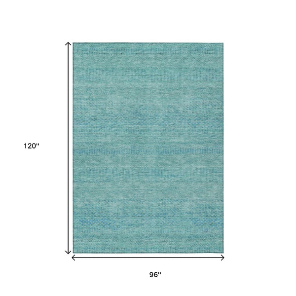 HomeRoots 5' Aqua and Teal Striped Indoor Outdoor Area Rug - Durable, Washable, Versatile for Any Space 8' X 10' 615647