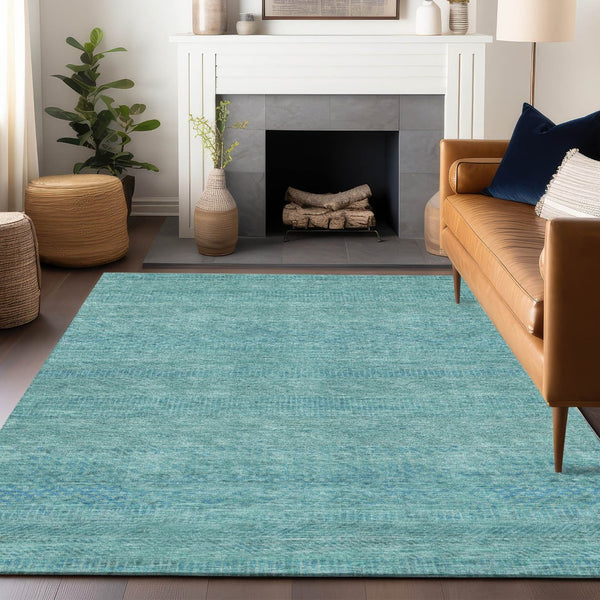 HomeRoots 5' Aqua and Teal Striped Indoor Outdoor Area Rug - Durable, Washable, Versatile for Any Space 8' X 10' 615647